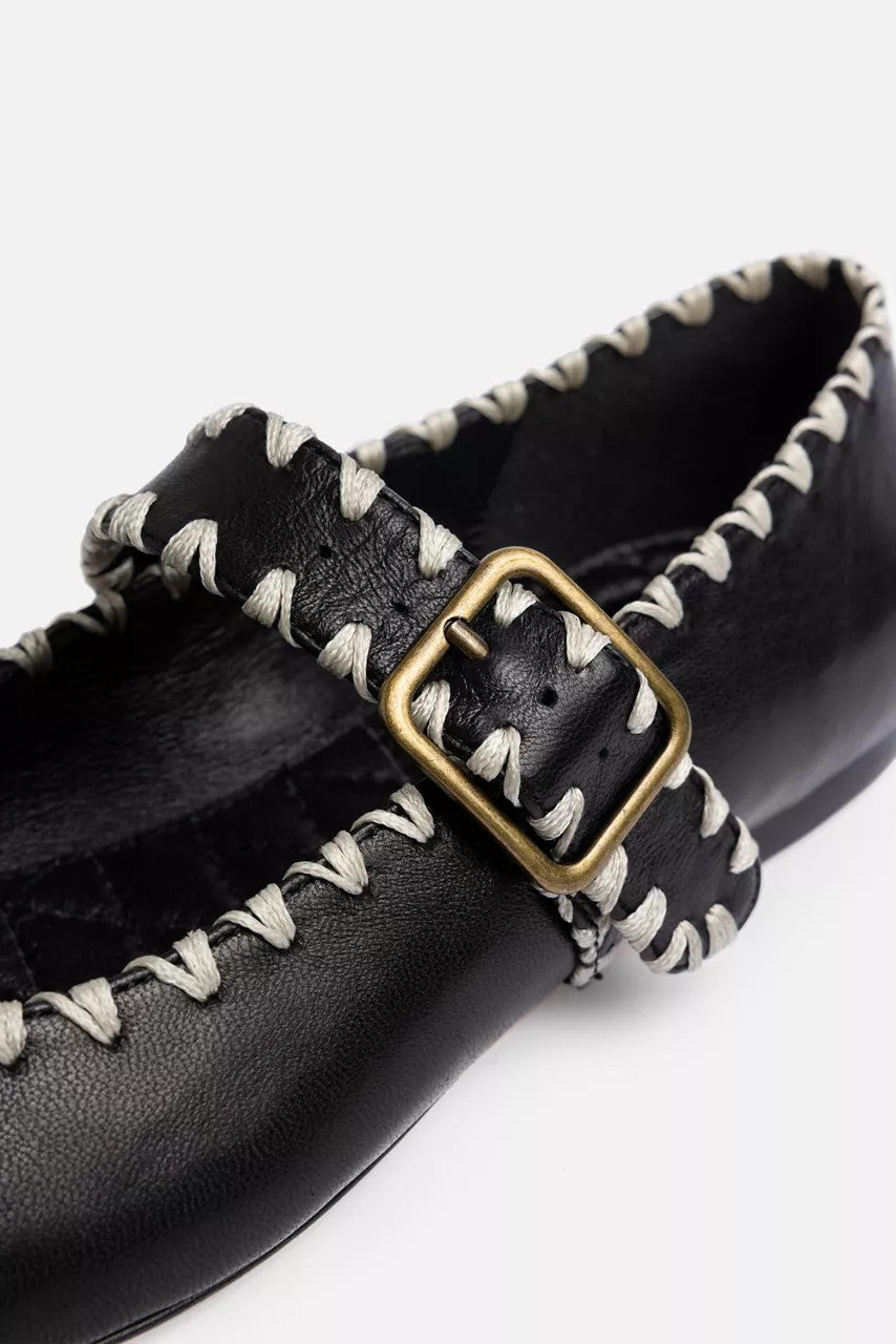 Johnny Was BLANKET STITCH LEATHER MARY JANE FLAT