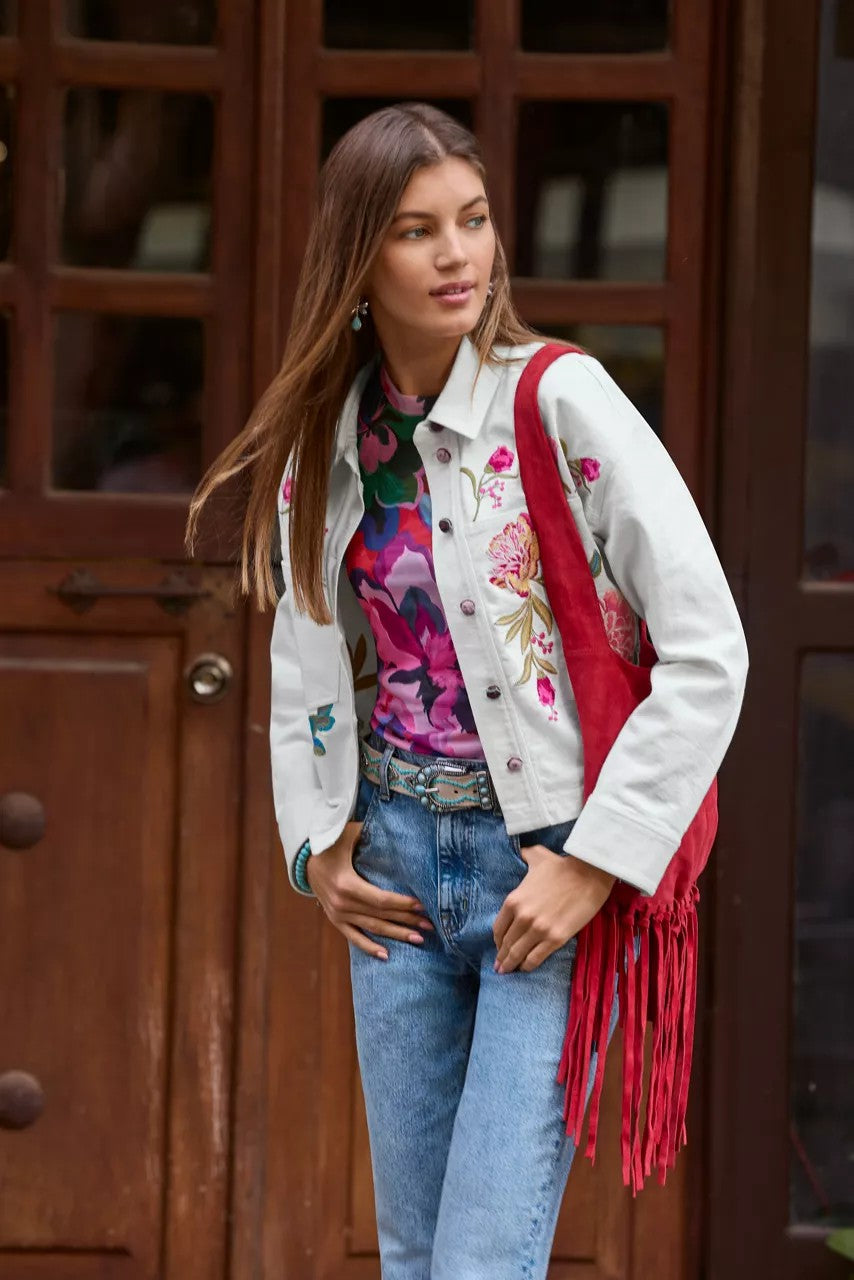 Johnny Was WESTERN ITALIAN SUEDE FRINGE BAG