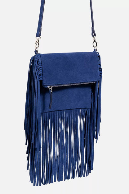Johnny Was OCEANO ITALIAN SUEDE FOLDOVER FRINGE CROSSBODY