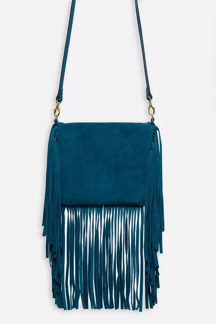 Johnny Was TEAL ITALIAN SUEDE FOLDOVER FRINGE CROSSBODY