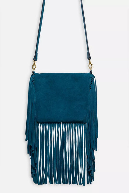 Johnny Was TEAL ITALIAN SUEDE FOLDOVER FRINGE CROSSBODY