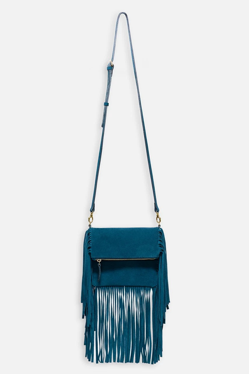 Johnny Was TEAL ITALIAN SUEDE FOLDOVER FRINGE CROSSBODY