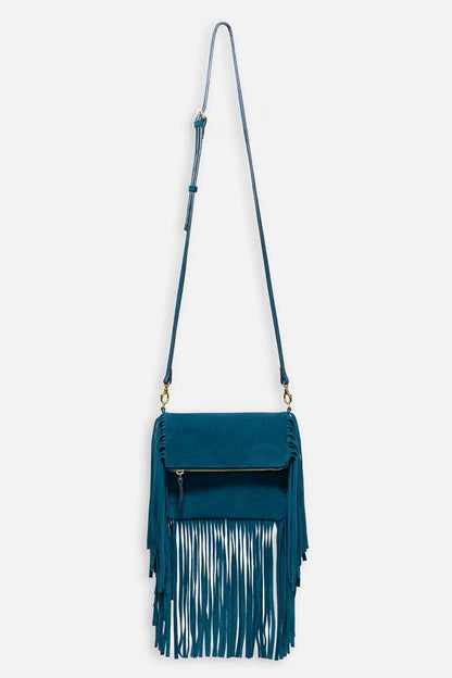 Johnny Was TEAL ITALIAN SUEDE FOLDOVER FRINGE CROSSBODY