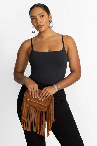 Johnny Was COGNAC ITALIAN SUEDE FOLDOVER FRINGE CROSSBODY