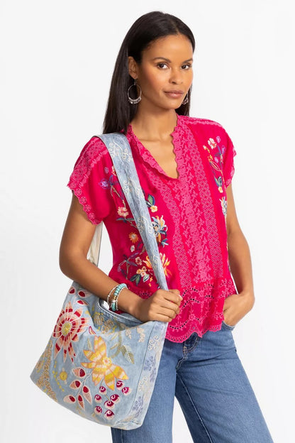 Johnny Was WIDE STRAP DENIM TOTE BAG