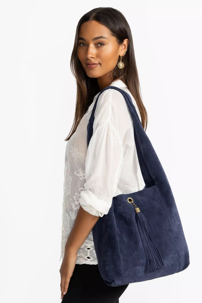 Johnny Was TASSEL CHAIN ITALIAN SUEDE HOBO BAG