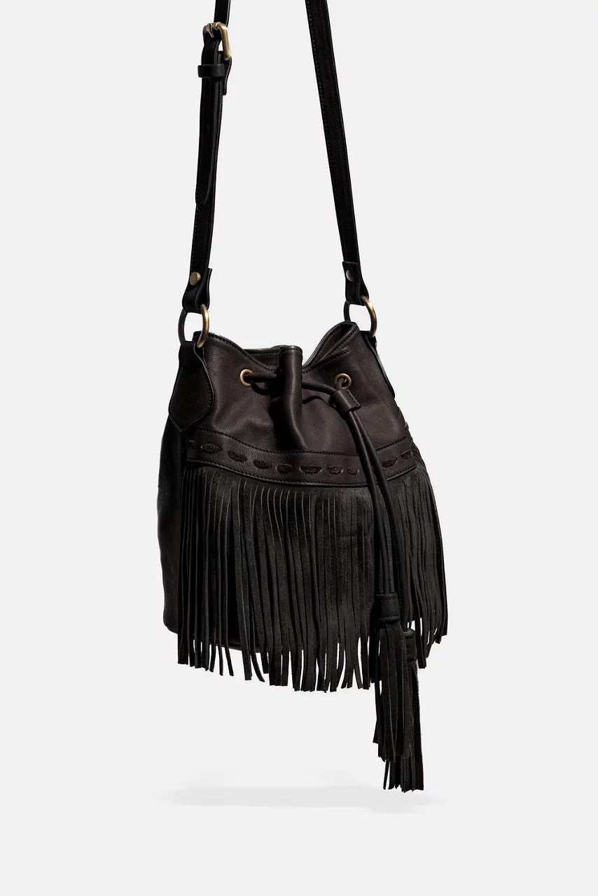 Johnny Was ITALIAN LEATHER FRINGE BUCKET BAG