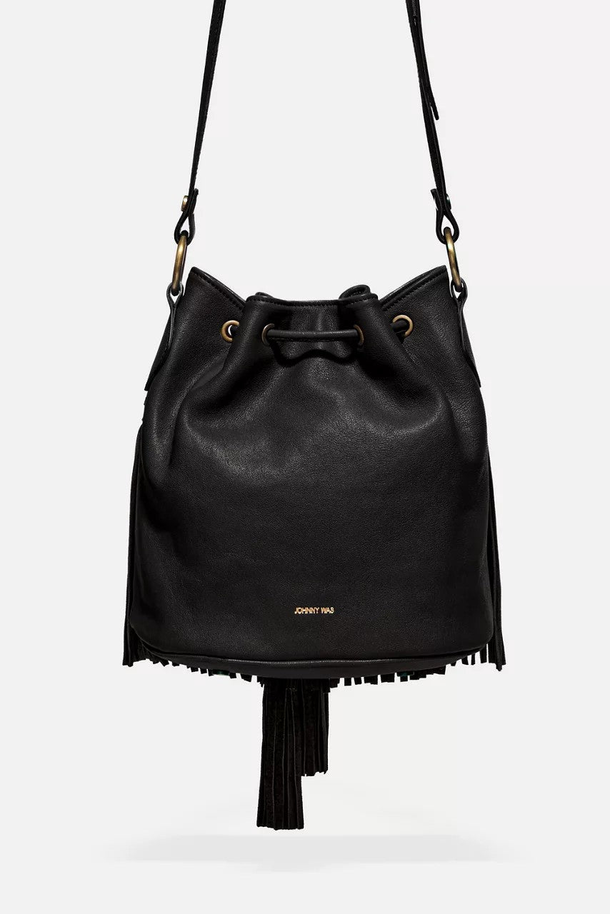 Johnny Was ITALIAN LEATHER FRINGE BUCKET BAG