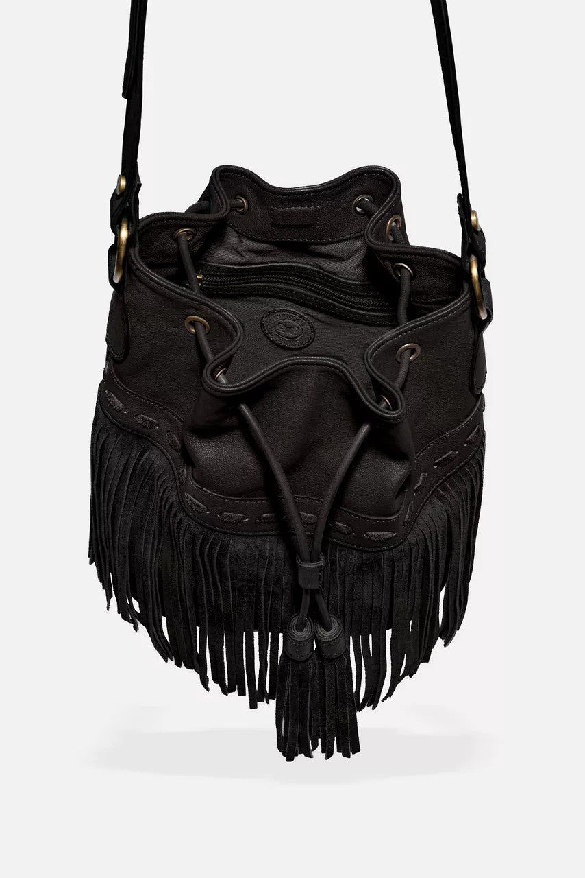 Johnny Was ITALIAN LEATHER FRINGE BUCKET BAG