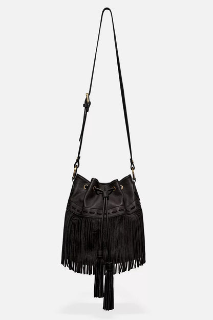 Johnny Was ITALIAN LEATHER FRINGE BUCKET BAG