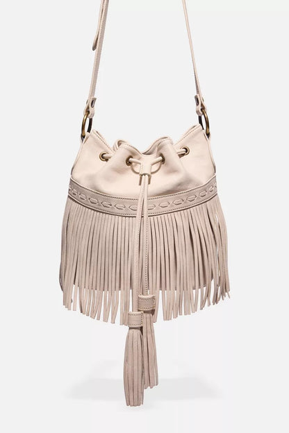 Johnny Was ITALIAN LEATHER FRINGE BUCKET BAG
