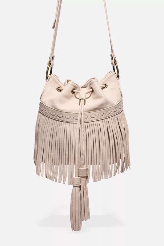 Johnny Was ITALIAN LEATHER FRINGE BUCKET BAG