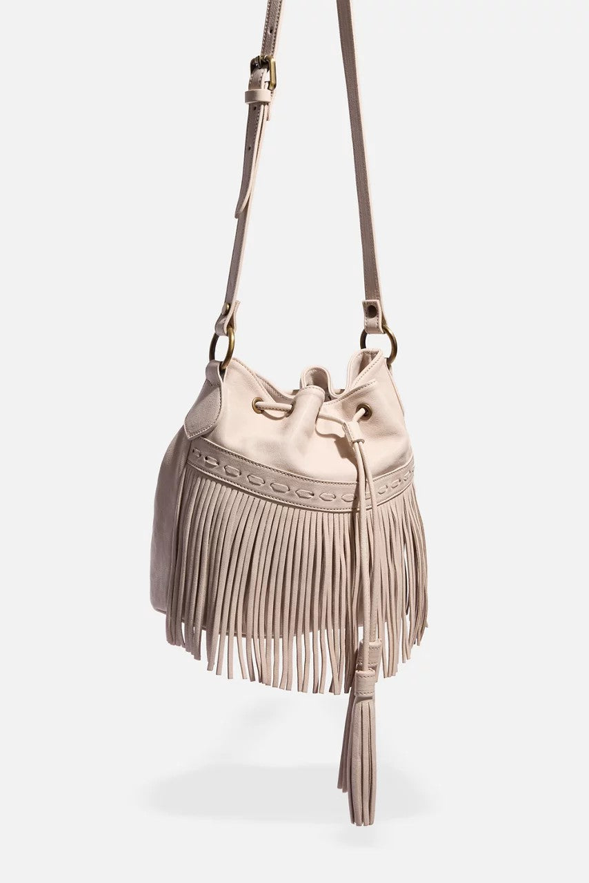 Johnny Was ITALIAN LEATHER FRINGE BUCKET BAG