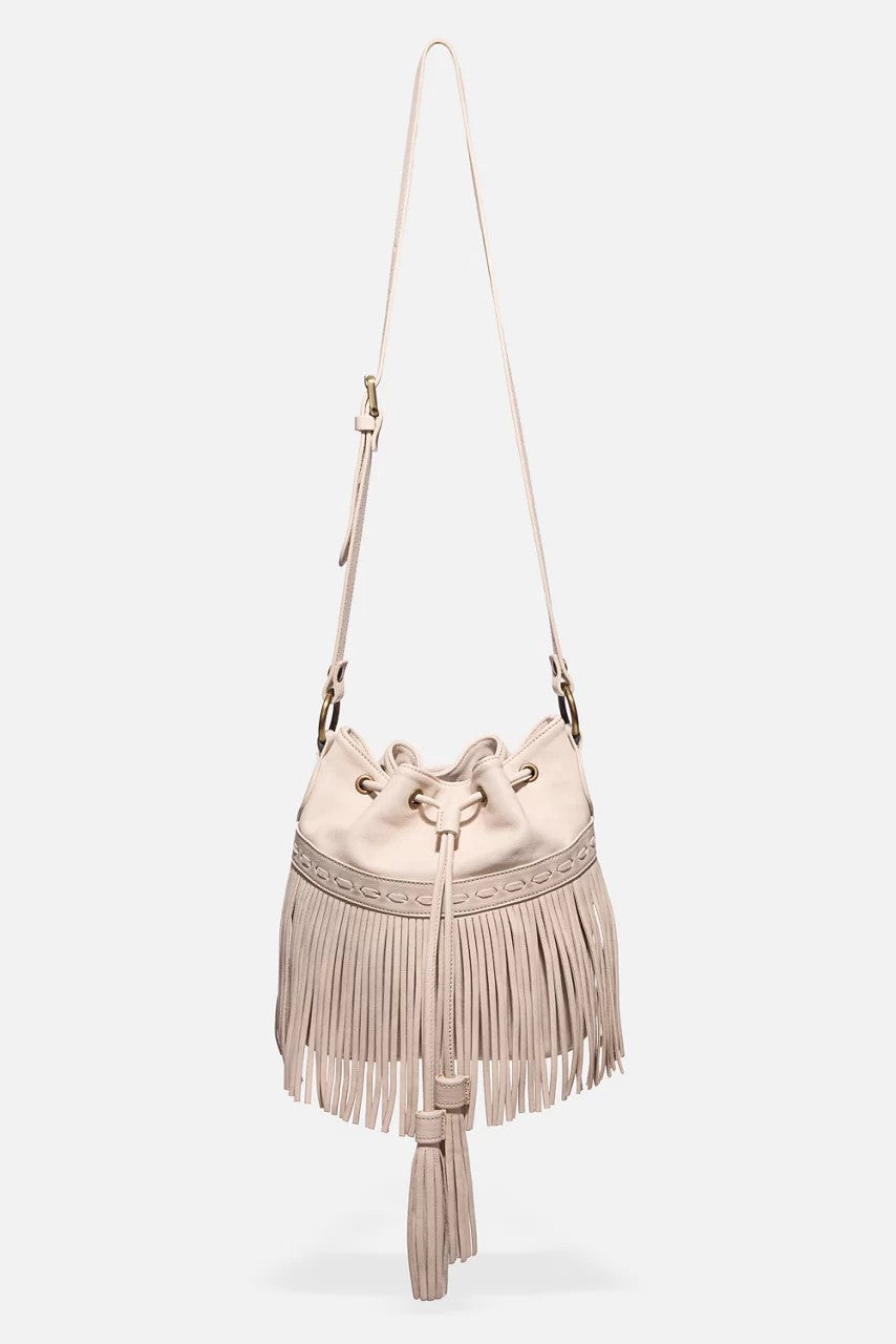 Johnny Was ITALIAN LEATHER FRINGE BUCKET BAG