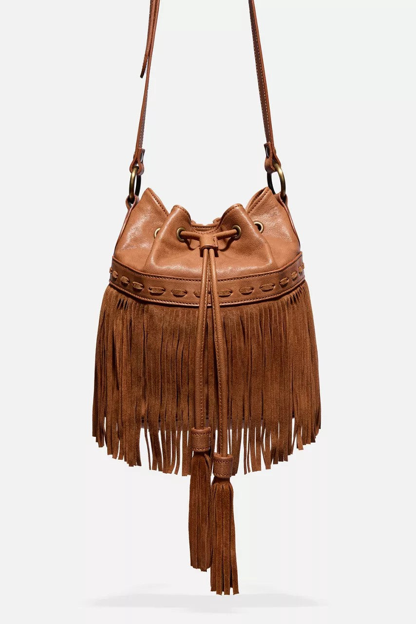 Johnny Was ITALIAN LEATHER FRINGE BUCKET BAG