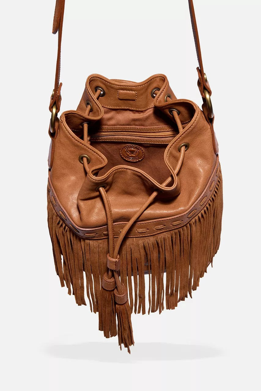 Johnny Was ITALIAN LEATHER FRINGE BUCKET BAG