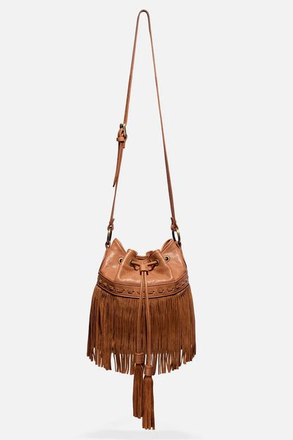 Johnny Was ITALIAN LEATHER FRINGE BUCKET BAG