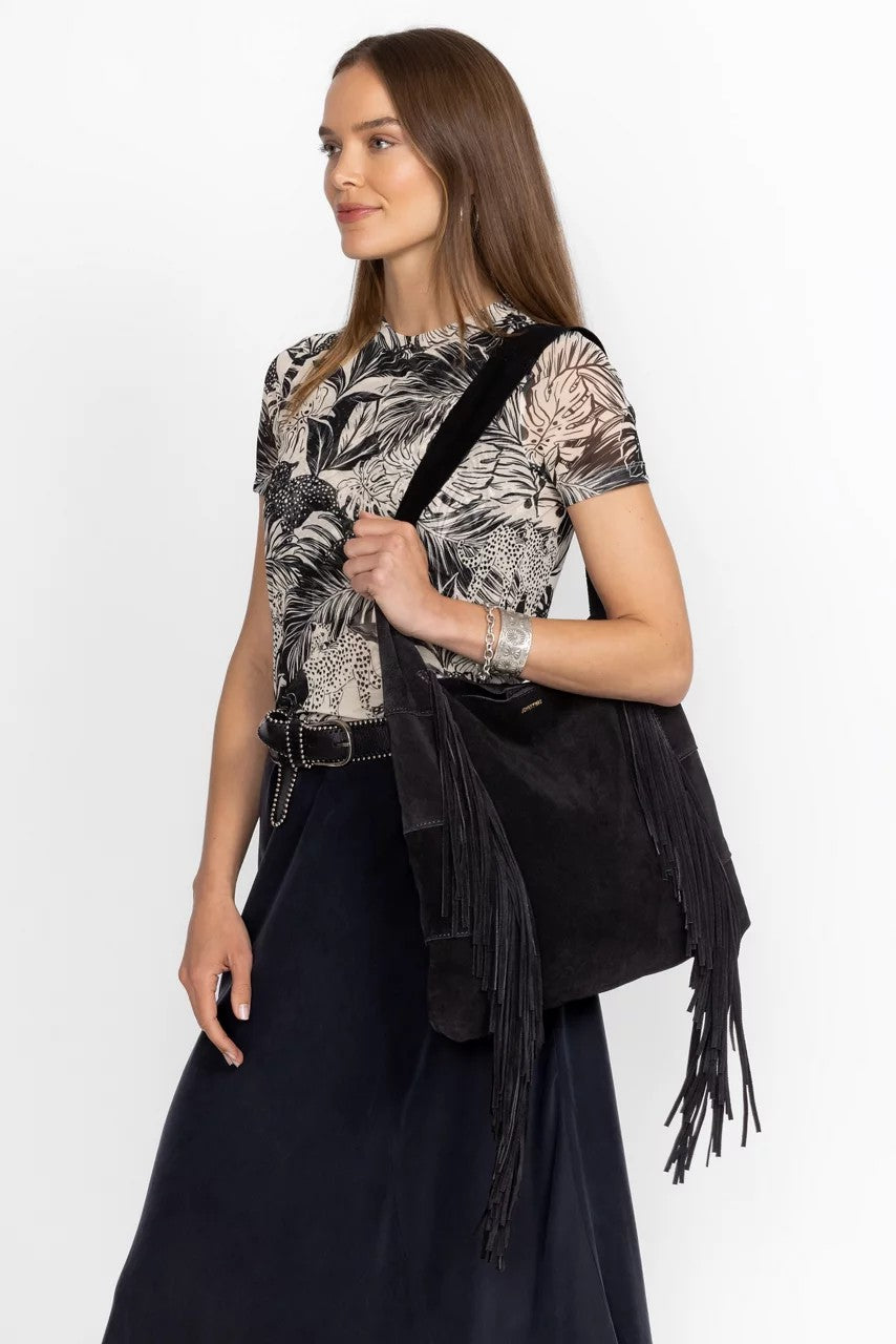 Johnny Was NERO ITALIAN SUEDE FRINGE HOBO