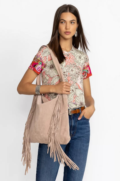 Johnny Was ITALIAN SUEDE FRINGE HOBO