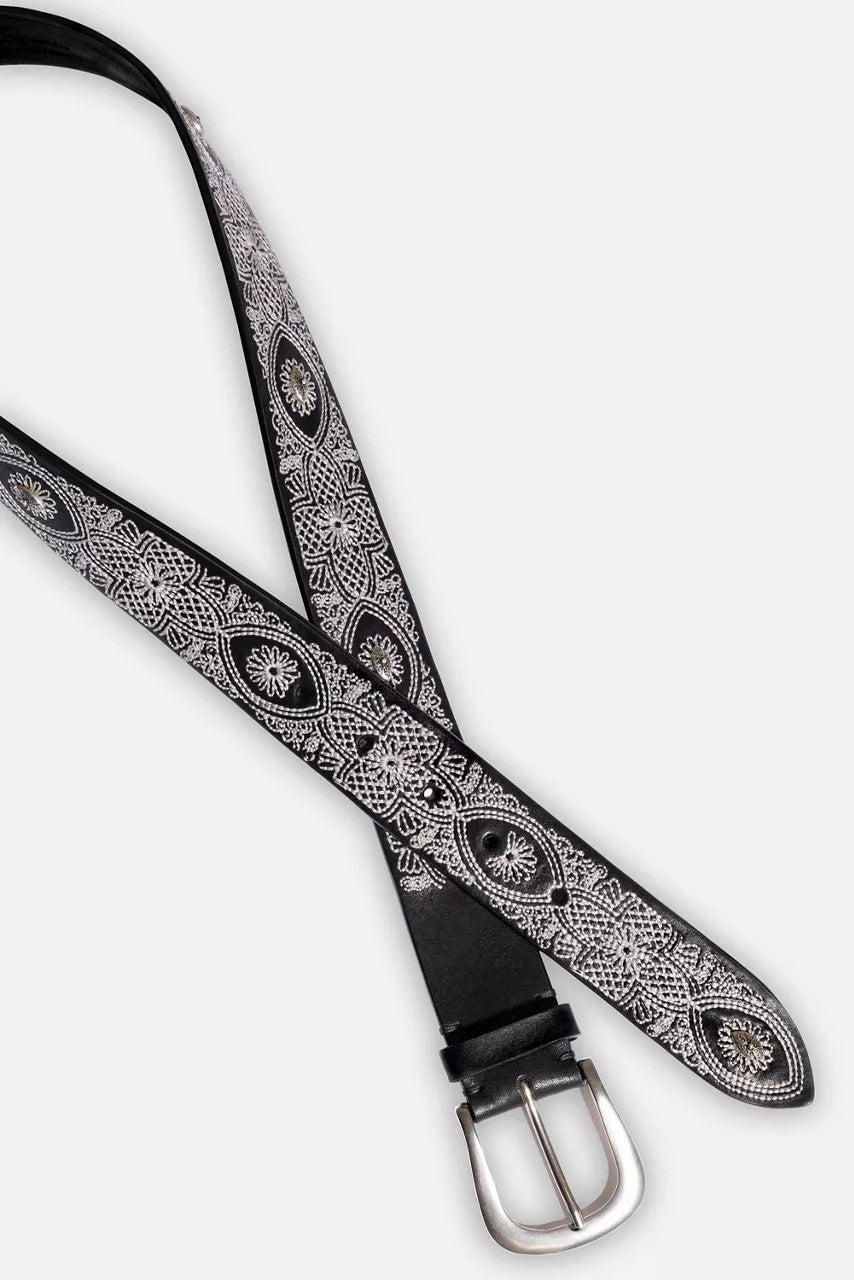 Johnny Was PIZZO EMBROIDERED ITALIAN LEATHER BELT