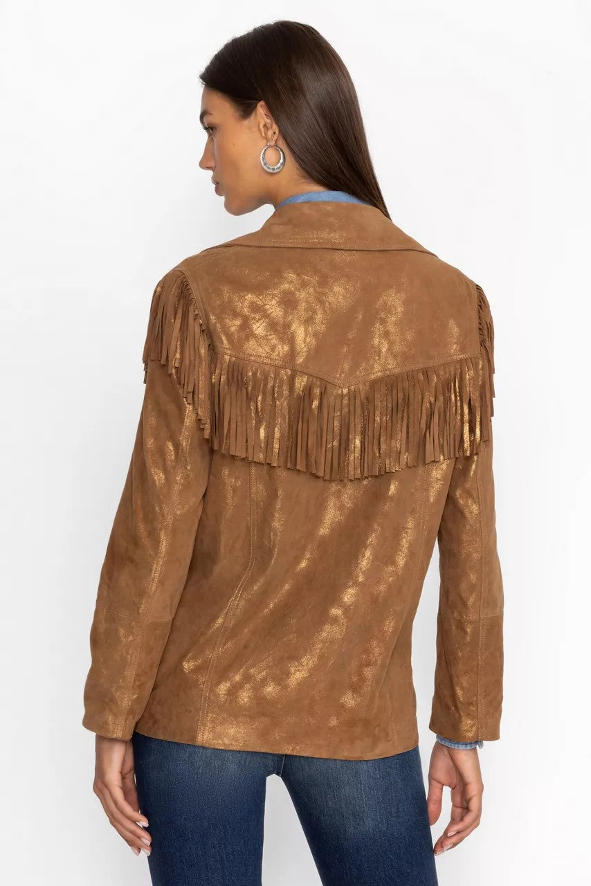 Johnny Was GOLD SHIMMER ITALIAN SUEDE FRINGE JACKET