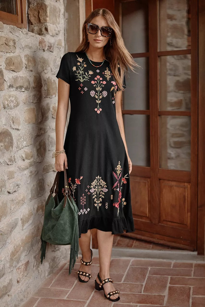 Johnny Was SHORT SLEEVE RUFFLE HEM DRESS