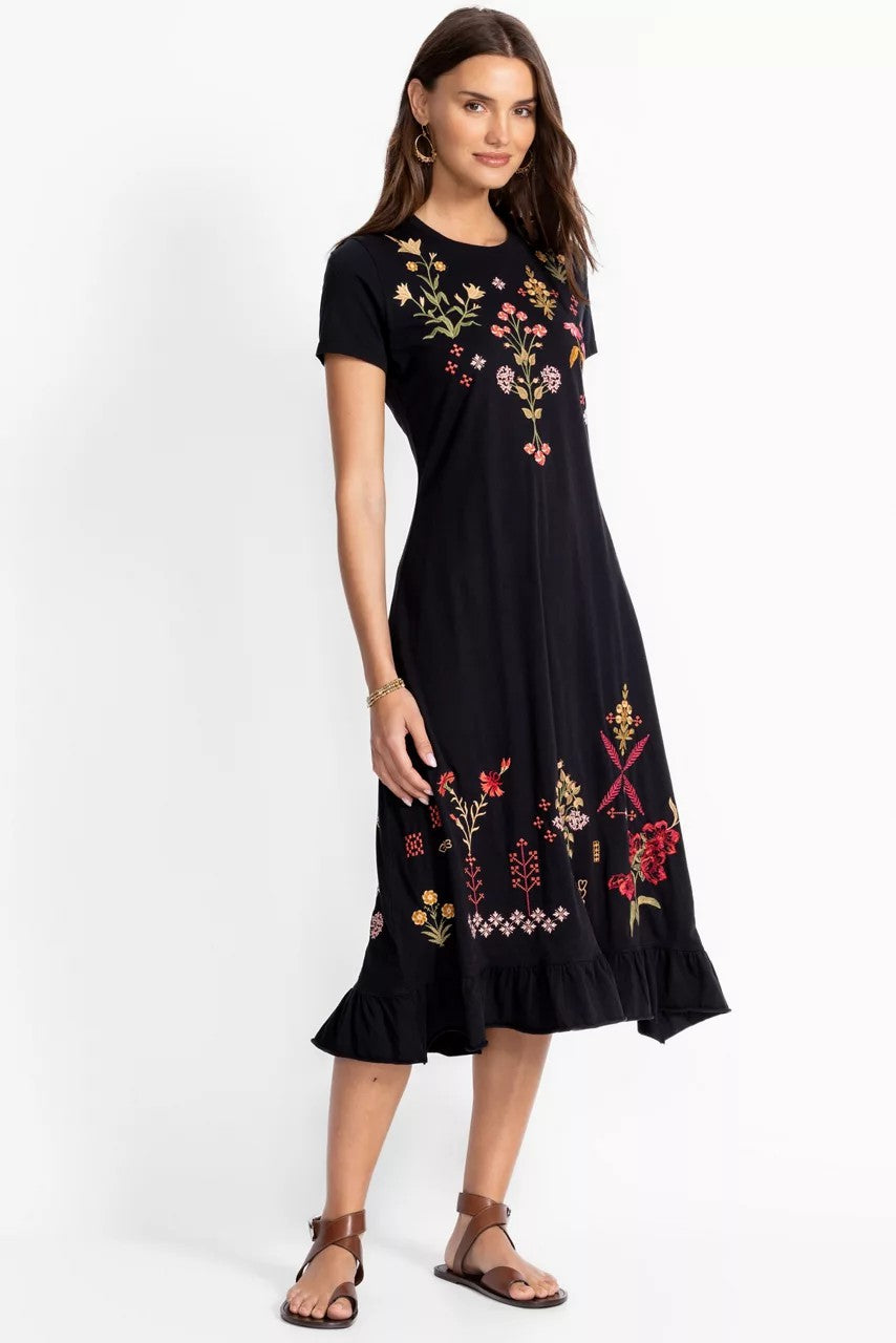 Johnny Was SHORT SLEEVE RUFFLE HEM DRESS