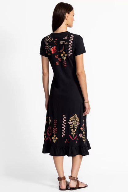 Johnny Was SHORT SLEEVE RUFFLE HEM DRESS