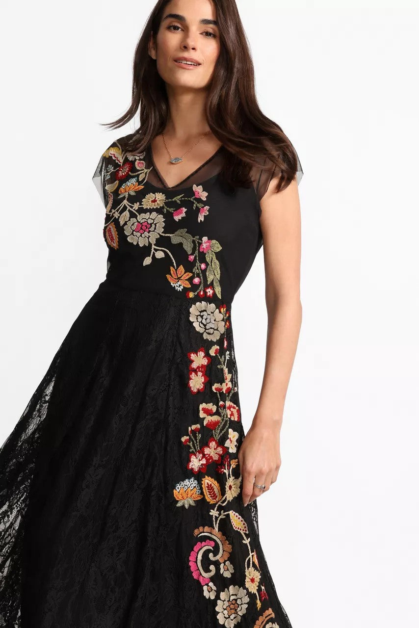 Johnny Was MERTINA EMBROIDERED MESH DRESS