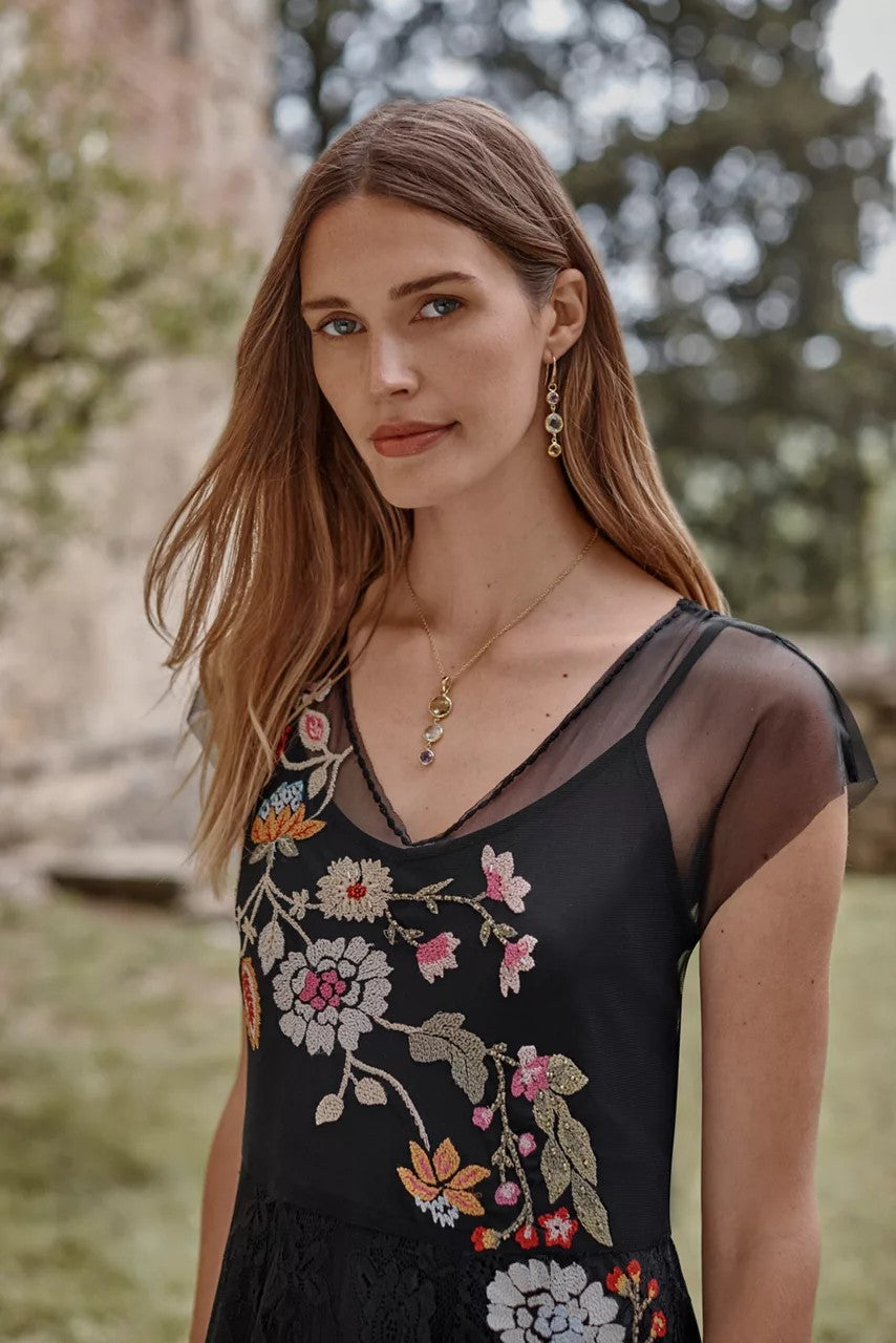 Johnny Was MERTINA EMBROIDERED MESH DRESS