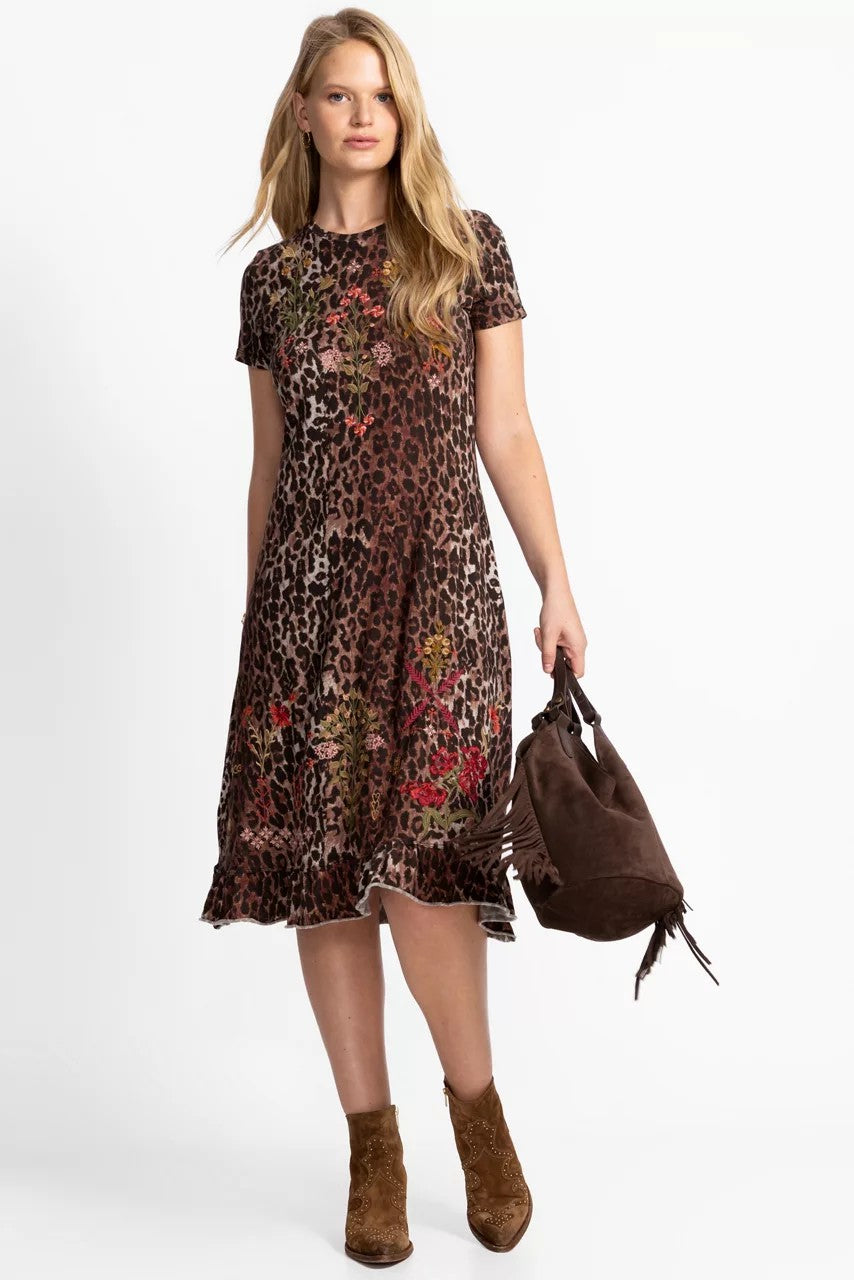 Johnny Was SHORT SLEEVE RUFFLE HEM DRESS