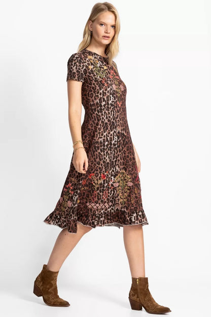 Johnny Was SHORT SLEEVE RUFFLE HEM DRESS
