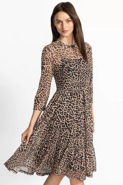 Johnny Was 3/4 SLEEVE MESH TIERED DRESS