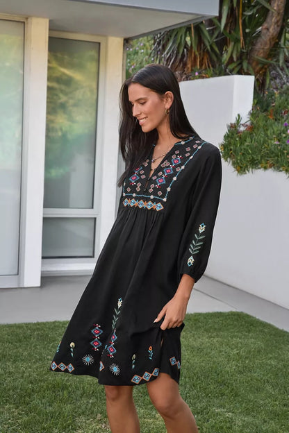 Johnny Was BUTTON FRONT YOKE DRESS