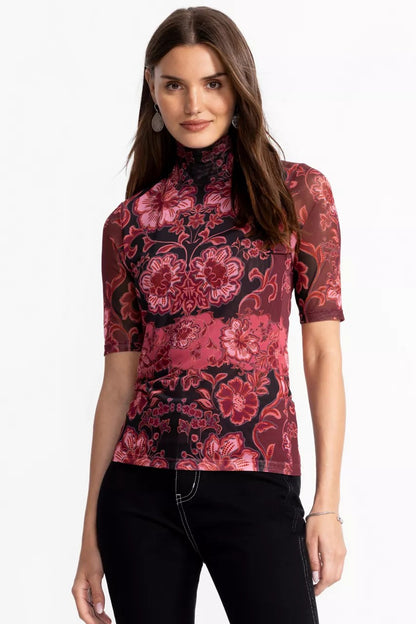 Johnny Was MESH ELBOW SLEEVE MOCK NECK
