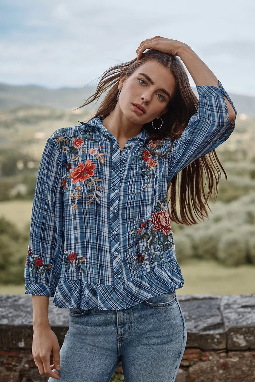 Johnny Was PEPLUM RUFFLE HEM SHIRT