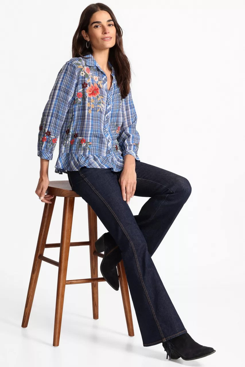 Johnny Was PEPLUM RUFFLE HEM SHIRT