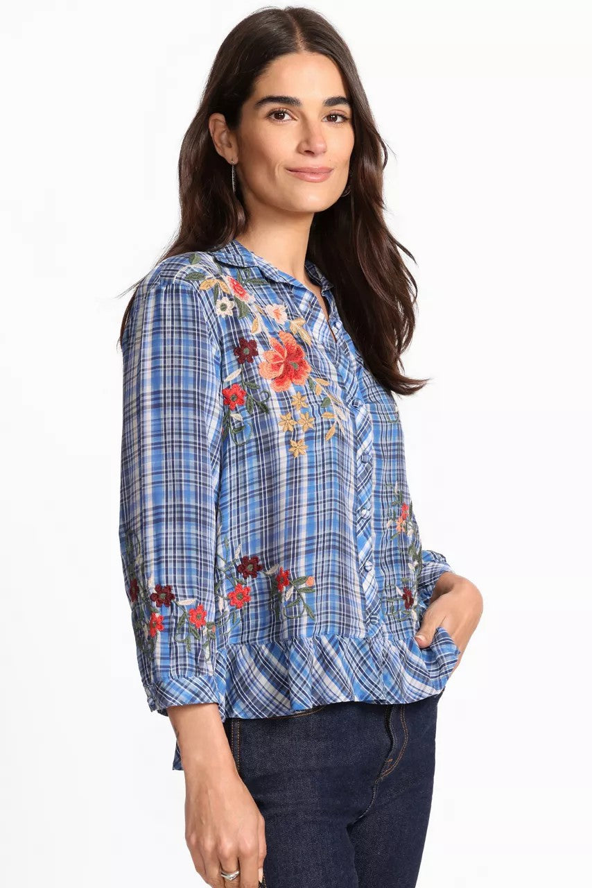 Johnny Was PEPLUM RUFFLE HEM SHIRT