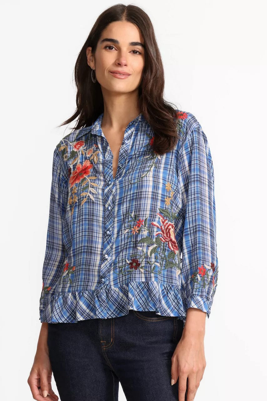 Johnny Was PEPLUM RUFFLE HEM SHIRT