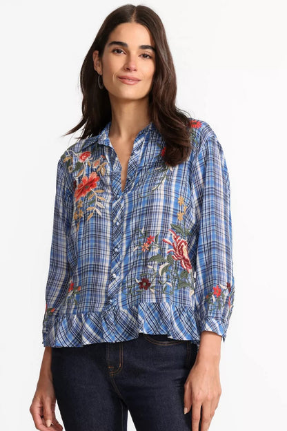 Johnny Was PEPLUM RUFFLE HEM SHIRT