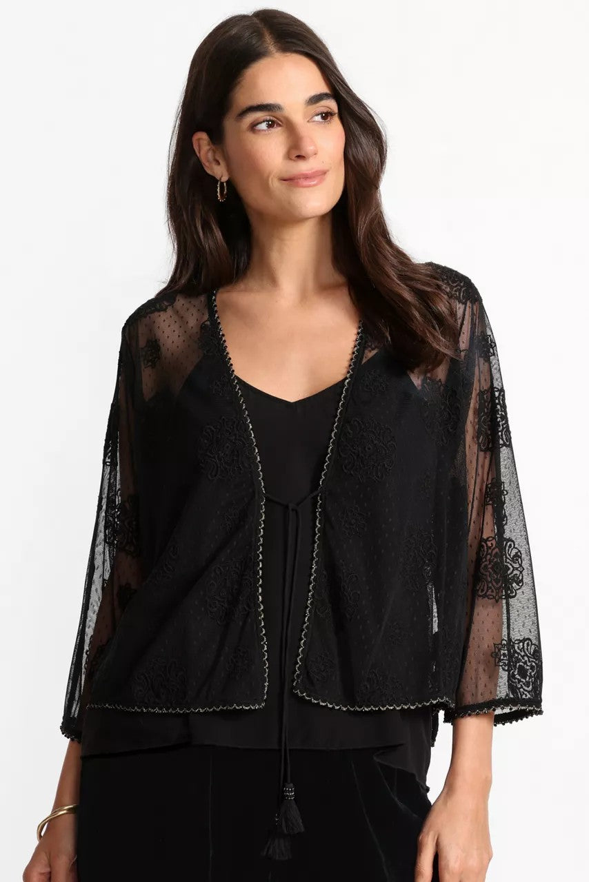 Johnny Was MERTINA EMBROIDERED MESH BOLERO