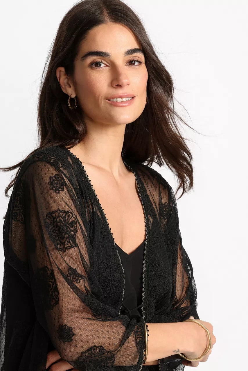 Johnny Was MERTINA EMBROIDERED MESH BOLERO