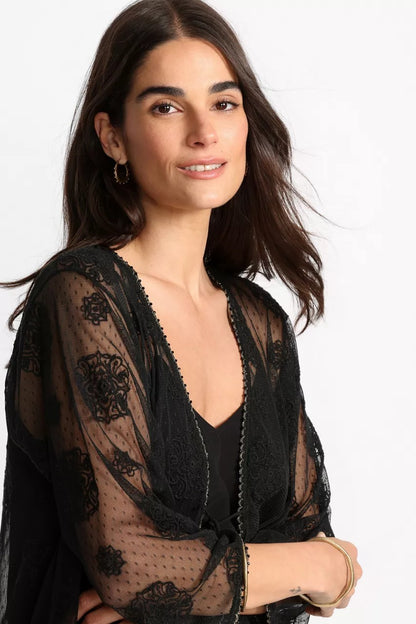 Johnny Was MERTINA EMBROIDERED MESH BOLERO