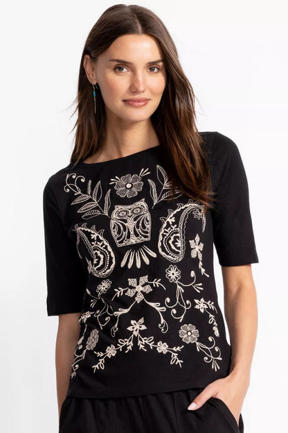 Johnny Was ELBOW SLEEVE BOAT NECK TEE
