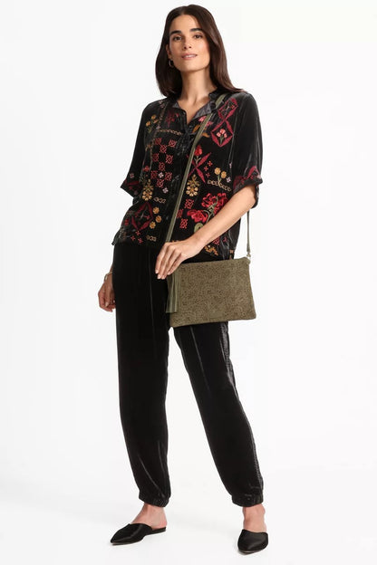 Johnny Was RUFFLE NECK VELVET SHIRT