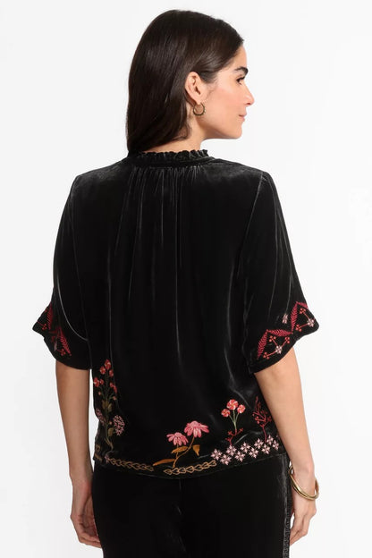 Johnny Was RUFFLE NECK VELVET SHIRT