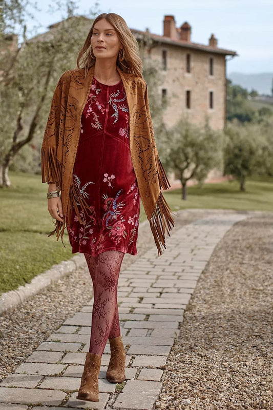 Johnny Was LASER CUT ITALIAN SUEDE PONCHO