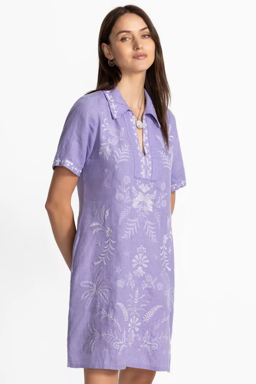 Johnny Was LINEN HENLEY COLLARED DRESS
