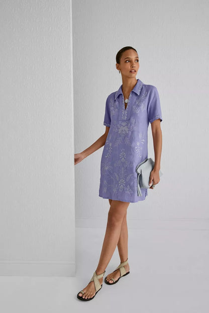 Johnny Was LINEN HENLEY COLLARED DRESS