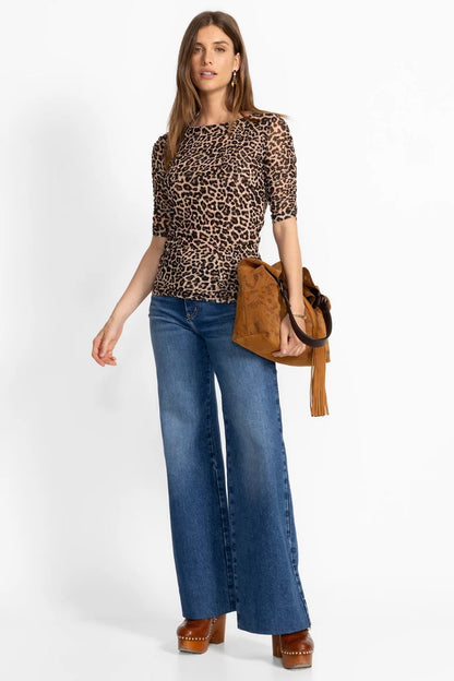Johnny Was RUCHED SLEEVE MESH TOP